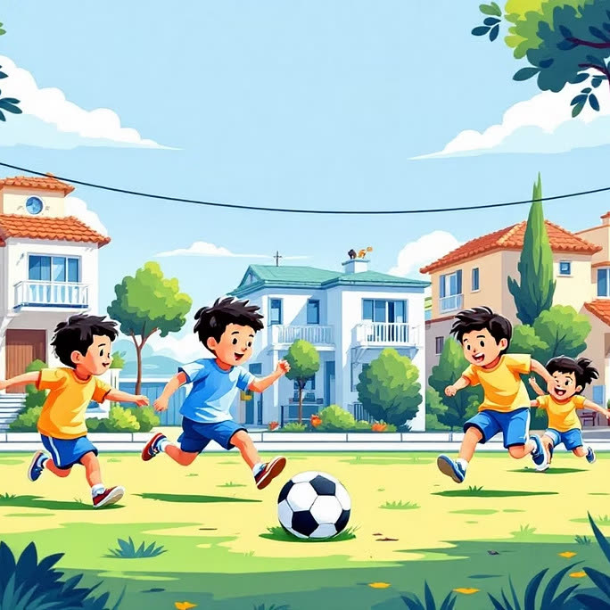 Children playing football together